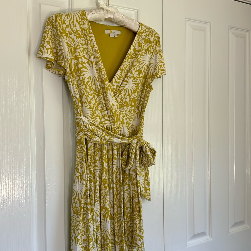Boden Evangeline Floral Flamingo Butterfly Jersey Faux Wrap Dress Pockets Sz 6P